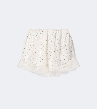 Faithfull The Brand Marisol lace-trimmed polka-dot satin shorts