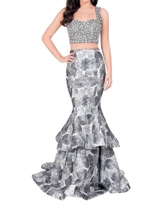 Terani Couture Two-Piece Sparkling Beaded Prom Dress In Ivory/Grey