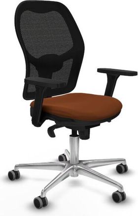 Piqueras y Crespo Piqueras Y Crespo - Jorquera Sincro Malla Negra Similpiel Marr&oacute;n Brazos 3d Base Aluminio Ruedas 65mm Engomada