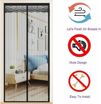 OEM Puerta Mosquitera Magn&eacute;tica De 140 X 210 Cm, De Fibra De Vidrio, Antimoscas, Cierre Autom&aacute;tico, Malla Ultrafina, Sin Perforaciones (negra)