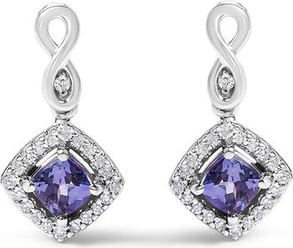House of Brilliance 10K White Gold Tanzanite and Diamond Halo Cushion Shaped Drop Earrings at Nordstrom