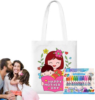 Generic Tote Bags to Paint - Doodle Bag | Mothers Day Art Craft with Paint Pens Learning Activities for Kids Ages 3+ Boys Girls School Home Travel Kindergarte