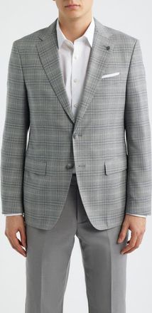BOSS Hutson Slim Fit Plaid Stretch Sport Coat in Silvery Grey at Nordstrom, Size 38 Regular