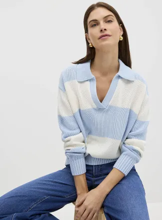 Contemporaine Womens Broad stripes Johnny-collar sweater