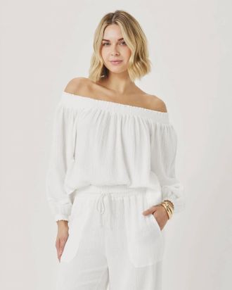 Splendid Ava Gauze Off-Shoulder Top In White
