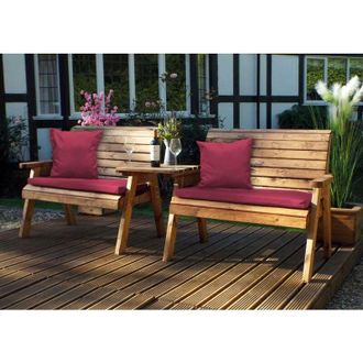 Charles Taylor Trading Charles Taylor - Wooden Twin Garden 2 Seater Bench Set Straight & Red Cushion