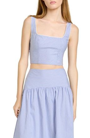 Wayf x Hannah Lovey Porter Georgia Directional Stripe Cotton Blend Crop Top in Blue at Nordstrom, Size X-Small
