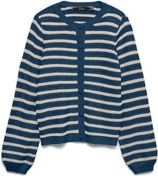 Vero Moda Gorgeous Stripe Cardigan in Dark Denim/Birch at Nordstrom Rack, Size X-Small