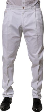 Dolce & Gabbana White Cotton Dress Slim Formal Trouser Mens Pants