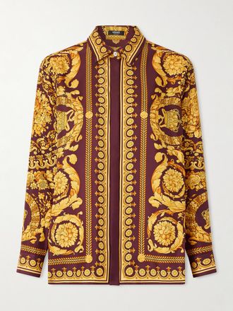 Versace Camicia In Twill Di Seta Stampato - Oro