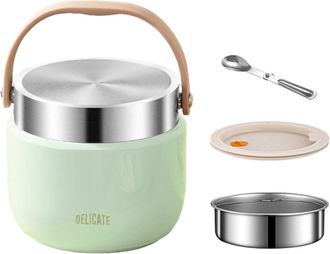 OEM Recipiente T&eacute;rmico De 1200 Ml Para Comida Caliente, Lonchera T&eacute;rmica De Acero Inoxidable Con Asa, Termo Para Alimentos Con Cuchara Plegable, Ideal Par