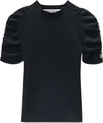 Alexander Wang Ruched Sleeve Short Sleeve Crewneck - Dames - Ronde hals truien - Zwart - S - Polyester - Truien & Vesten