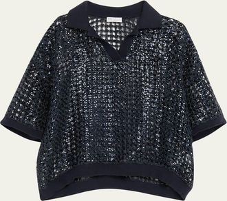 Brunello Cucinelli Vienna Paillette Net Polo Sweater