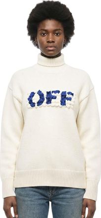 Off-white Beige Embroidered Turtle Neck Sweater