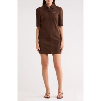 Longchamp Short Sleeve Suede Polo Dress in Ebony at Nordstrom Rack, Size 10 Us / 42 Fr