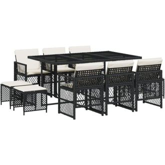 vidaXL Vidaxl - Set De Comedor Jard&iacute;n 11 Pzas Con Cojines Rat&aacute;n Sint&eacute;tico Negro