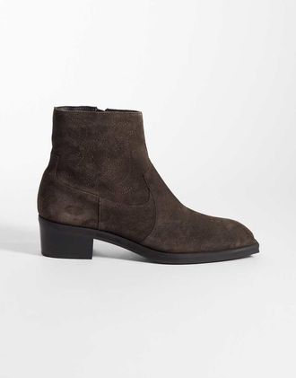 Asos Stivaletti con tacco cubano e dettagli stile western in camoscio marrone