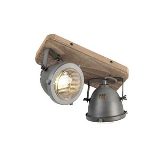 QAZQA Qazqa + Industrial Foco Inteligente Industrial Gris Con Madera Incl. 2 Wifi Gu10 - Emado /acero Alargada Adecuado Para Led Max. 2 X 5 Watt