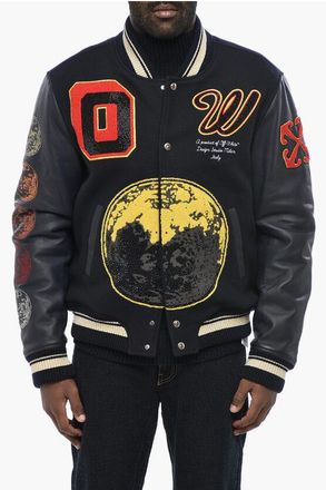 Off-white Bomber MOON PHASE with Leather Sleeves and Terry Patches size 50