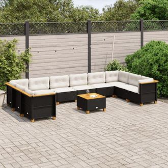 vidaXL Set De Sof&aacute;s De Jard&iacute;n 11 Pzas Y Cojines Rat&aacute;n Sint&eacute;tico Negro Vidaxl