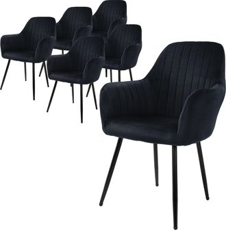 ML Design Ml-design - 6x Sillas De Comedor Negras Ergon&oacute;micas, Asiento Tapizado Aspecto De Terciopelo Patas De Metal Con Respaldo Y Reposabrazos Sill&oacute;n Moderno 