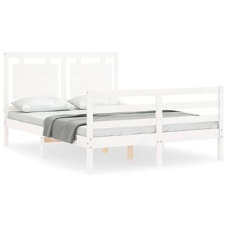 Berkfield Home Bed Frame with Headboard White Small Double Solid Wood