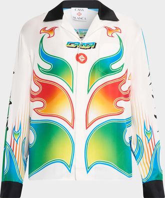 Casablanca Mens Flame Laurel Silk Twill Button-Down Shirt