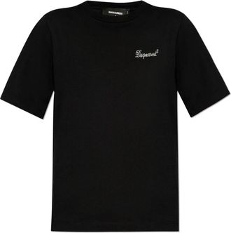 Dsquared2 T-shirt met glinsterende kristallen - Dames - T-shirts - Zwart - L - Katoen - Tops
