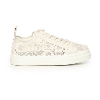 Chlo&eacute; Schoenen, Dames, Wit, 36 EU, Leer, Witte Kant Sneakers met Logo Detail