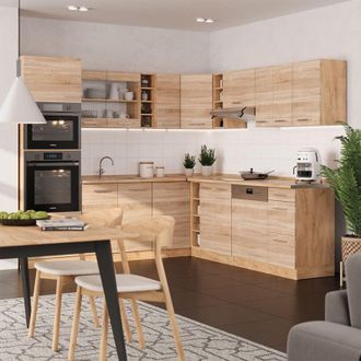 Vicco Cocina Esquinera R-line, Roble Sonoma/goldkraft, 237 X 247 Cm, Et M&aacute;rmol