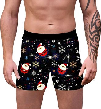 Generic Christmas Boxer Shorts for Men Big and Tall Xmas Graphic Print Underwear Briefs Comfy Soft Holiday Outfits Slim Fit Elastic Waisted Trunks Breathable 