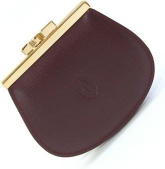 Cartier Bordeaux Leather Coin Purse/Coin Case (Pre-Owned)