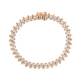 House of Brilliance 14KT Rose Gold Plated Silver Diamond S Link Tennis Bracelet in Pink at Nordstrom