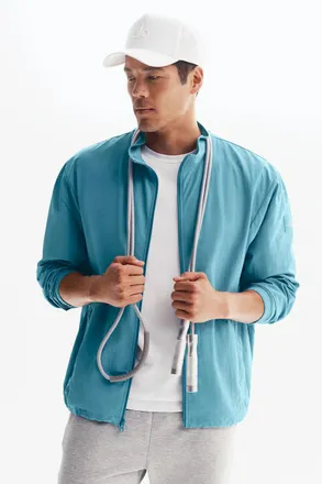 Alo | Takeaway Track Full Zip Jacket in Blue Breeze, Size: Medium