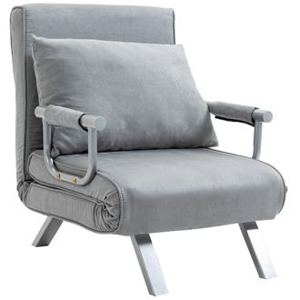 HOMCOM Sofa Bed Foldable Portable Armchair Sleeper Lounge with Pillow Light Grey | TJ Hughes