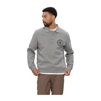 Calvin Klein Heren Polos T-shirts Ls 350terry Eu Graphic Polo Sweat - Heren - Tops - Grijs - Maat: M