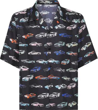 Philipp Plein Silk Bowling Shirt Cars Racing - Heren - Korte mouwen Overhemden - Veelkleurig - 4XL - Overhemden
