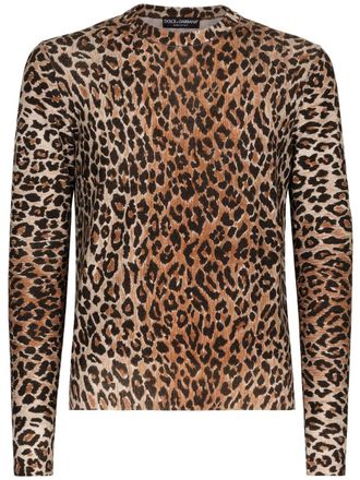 Dolce & Gabbana leopard-print wool jumper - men - Virgin Wool - 56 - Brown