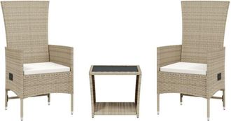 vidaXL Set Comedor De Jard&iacute;n 3 Pzas Con Cojines Rat&aacute;n Sint&eacute;tico Beige Vidaxl