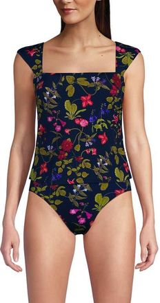Lands End Womens Square Neck Underwire Square Back Tankini Swimsuit Top in Deep Sea Multi Garden Floral at Nordstrom, Size 4P