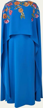 Carolina Herrera Floral Embroidered Cape Caftan Gown