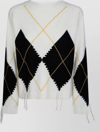 Pinko wool cashmere argyle crewneck sweater