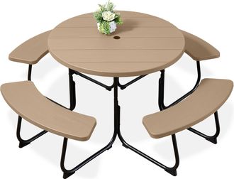Best Choice Products 8-Person Circular Outdoor Picnic Table w/ 4 Benches, Umbrella Hole, 2000lb Capacity