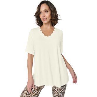 Jessica London Scalloped V-Neck Tunic in Ivory at Nordstrom, Size Medium