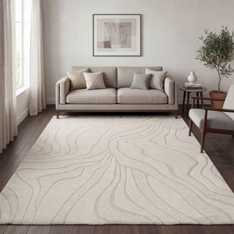 Paco Home Paco Home - Alfombra Salon Pelo Corto, Scandi Abstracto Japandi Boho, Efecto 3d, Uni Crema 160x220 Cm