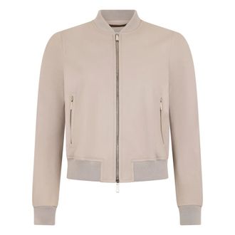 Moorer Bomber Jackets, female, Beige, Size: 2XS Beige leather jacket elegant and versatile