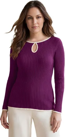Jessica London Ribbed Keyhole Pullover Sweater in Dark Berry at Nordstrom, Size Medium
