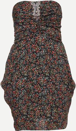 Sandro Black Floral Print Chiffon Ruched Mini Dress