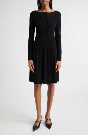 Emporio Armani Ribbed Fit and Flare Sweater Dress in Black Solid at Nordstrom, Size 10 Us