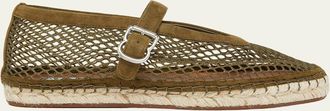 Alaia Fishnet Suede Mary Jane Espadrilles